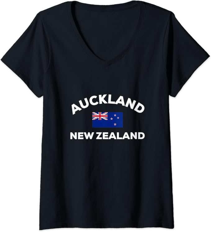 Womens Auckland New Zealand Flag Country VNeck TShirt Amazon.co.uk